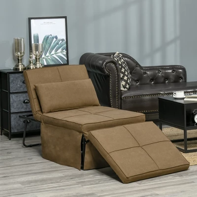 HOMCOM 4-in-1 Multi Function Folding Single Sofa Bed With Retractable Footrest, Convertible Sleeper With Adjustable Backrest, Brown - Image 2