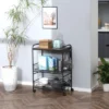 HOMCOM 24" 3-Tier Rolling Kitchen Cart, Utility Storage Trolley With 2 Basket Drawers, Side Hooks For Dining Room