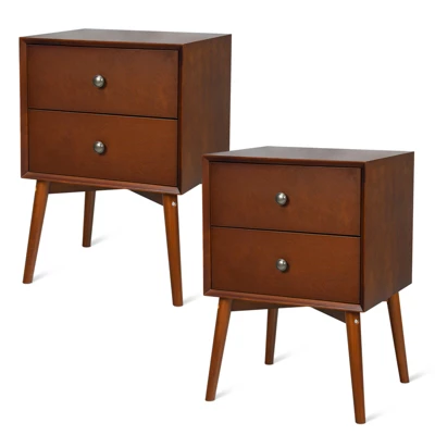 Tangkula Mid Century Nightstand Sofa End Table Bedroom Side Table With 2 Drawers - Image 7
