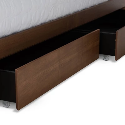 Arthur Wood Platform Bed With Built-In Shelves Ash Walnut - Baxton Studio - Image 5