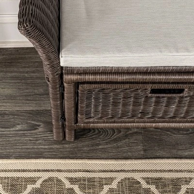 Happimess Tropic 52" 2 Drawer Wicker Storage Bench Wih Linen Cushion, Brown - Image 4