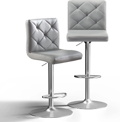 Hywela Bar Stools, Modern PU Leather Adjustable Swivel Barstools, Armless Kitchen Island Counter Bar Stools With Bigger Base, Set Of 2,Comfy- The Pop Home - Image 8