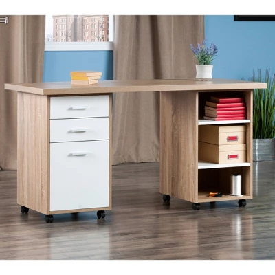 3pc Kenner Set Modular Desk With 2 Drawer & 3 Shelves Reclaimed Wood - Winsome - Image 17
