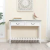 LuxenHome Farmhouse Distressed White Wood Console Table With Storage