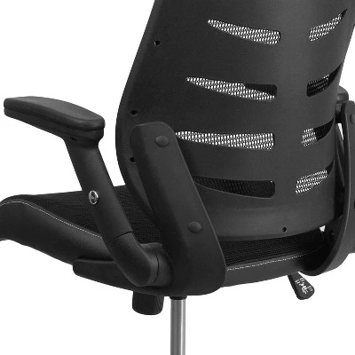 Emma And Oliver High Back Black Mesh Swivel Ergonomic Office Chair With Adjustable Flip-Up Arms - Image 4