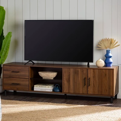 Sana Modern Triple Storage TV Stand For TVs Up To 80" Dark Walnut - Saracina Home - Image 2