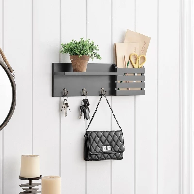 18" Utility Shelf With Pocket And Hanging Hooks Black - Danya B. - Image 3