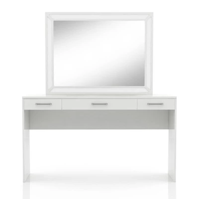 2pc Grayde 3 Drawer Vanity Table And Mirror Set With Led Trim And USB Ports - Luminous White - MiBasics - Image 3