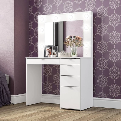 Harper Vanity Table With Lighted Mirror White - Polifurniture - Image 2
