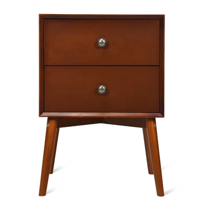 Tangkula Mid Century Nightstand Sofa End Table Bedroom Side Table With 2 Drawers - Image 4