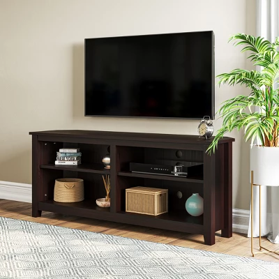 Entertainment Center - TV Stand Supports Up To 65-inch TVs - Traditional Design With 4 Cubbies And 2 Shelves By Lavish Home (Espresso) - Image 3