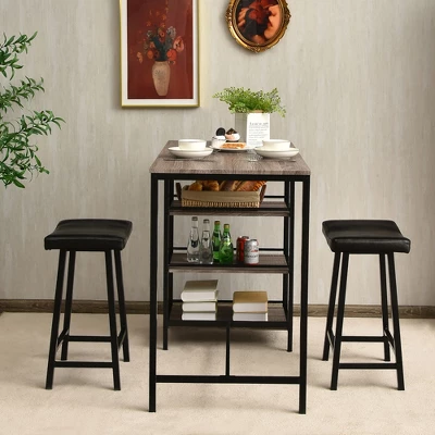 Costway 3 Piece Counter Height Dining Bar Table Set W/2 Stools&3 Storage Shelves - Image 2