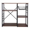 Wood And Metal Bakers Rack With 4 Shelves And Wire Basket Brown/Black - Benzara