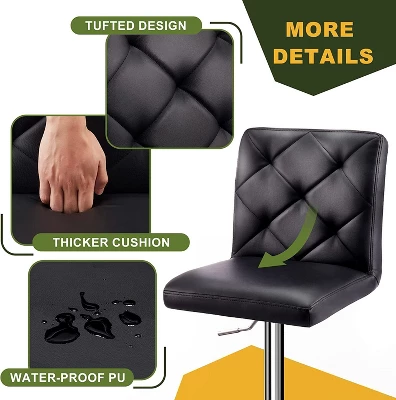 Hywela Bar Stools, Modern PU Leather Adjustable Swivel Barstools, Armless Kitchen Island Counter Bar Stools With Bigger Base, Set Of 2,Comfy- The Pop Home - Image 5