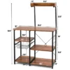 Costway 4-Tier Vintage Kitchen Baker's Rack Utility Microwave Stand W/ Basket & 5 Hooks