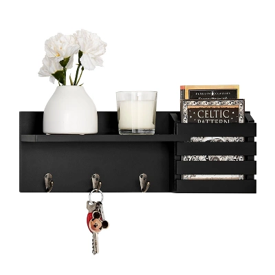 18" Utility Shelf With Pocket And Hanging Hooks Black - Danya B. - Image 8