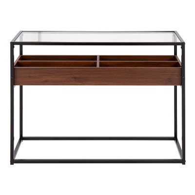 Display Tempered Glass/Steel/Wood Console Table Black/Walnut - LumiSource - Image 3