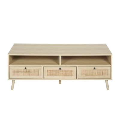 Aubrey 47.32" Rattan TV Stands With 3 Rattan Drawers And Solid Wood Feet For TVs Up To 50"-The Pop Maison - Image 4