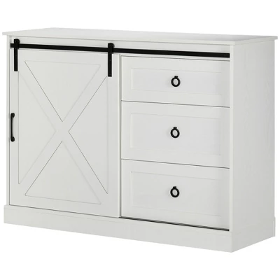 HOMCOM Farmhouse Coffee Bar Cabinet, Kitchen Sideboard, Buffet Cabinet With Sliding Barn Door And 3 Storage Drawers For Living Room, White - Image 3