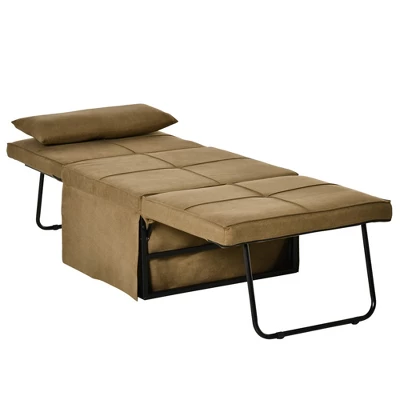 HOMCOM 4-in-1 Multi Function Folding Single Sofa Bed With Retractable Footrest, Convertible Sleeper With Adjustable Backrest, Brown - Image 3