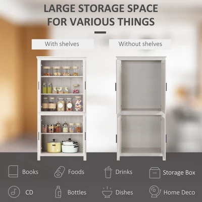 HOMCOM 64" 4-Door Kitchen Pantry, Freestanding Storage Cabinet With 3 Adjustable Shelves For Kitchen, Dining Or Living Room - Image 4