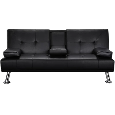 Yaheetech Convertible Faux Leather Sofa Bed Futon With Armrest - Image 7