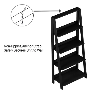 Lavish Home 4-Tier Ladder Bookshelf Freestanding Wooden Bookcase, Black - Image 2