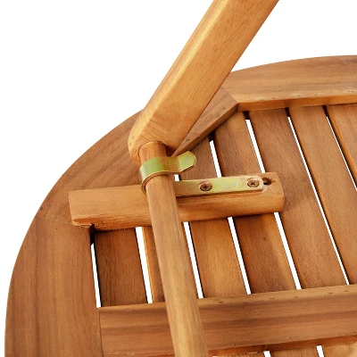 Emma And Oliver All-Weather Three Piece Solid Acacia Wood Patio Bistro Set With Two Folding Chairs And Table - Image 9