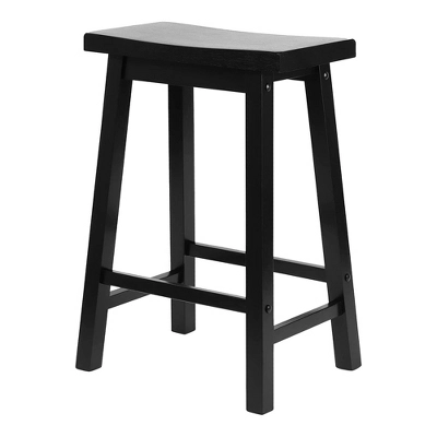 PJ Wood Classic Saddle-Seat 24'' Tall Kitchen Counter Stool For Homes, Dining Spaces, And Bars With Backless Seat, 4 Square Legs, Black (4 Pack) - Image 2
