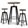 3pc Metal And Maritta Wood Height Adjustable Bar Pub Dining Set Walnut/Black - Baxton Studio