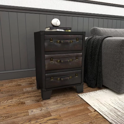 Traditional Wood And Faux Leather Cabinet Dark Brown - Olivia & May - Image 12