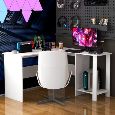 Costway L-shaped Corner Computer Desk Home Office Writing Workstation With Storage Shelves