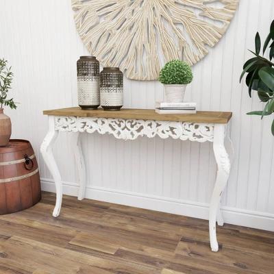 Wood Parisian Design Floral Ornate Detailing Console Table White - Olivia & May - Image 5