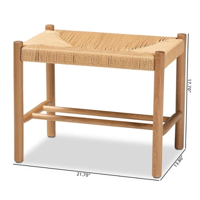 Saura Wood Hemp Accent Bench Oak Brown - Baxton Studio - Image 9