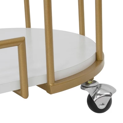 Pavillion 2 Tier Oval Bar Serving Cart Shelves With Glass Mirror Gold - Studio Designs - Image 6