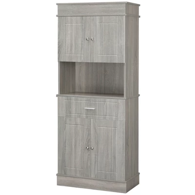 HOMCOM 72" Kitchen Buffet With Hutch, Freestanding Pantry Cupboard With Utility Drawer, 2 Door Cabinets And Countertop, Grey Wood Grain - Image 3