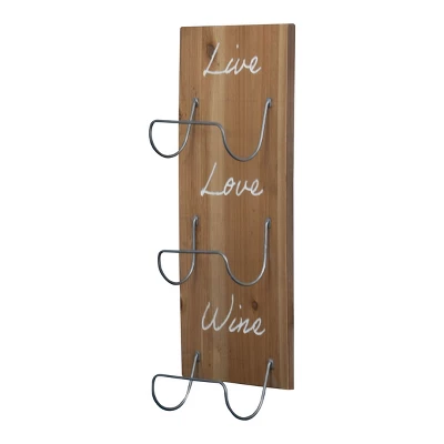 Three Bottle "Live Love Wine" Wood Wall Mount Wine Rack - Foreside Home & Garden