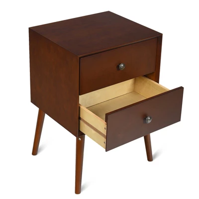 Tangkula Mid Century Nightstand Sofa End Table Bedroom Side Table With 2 Drawers - Image 5