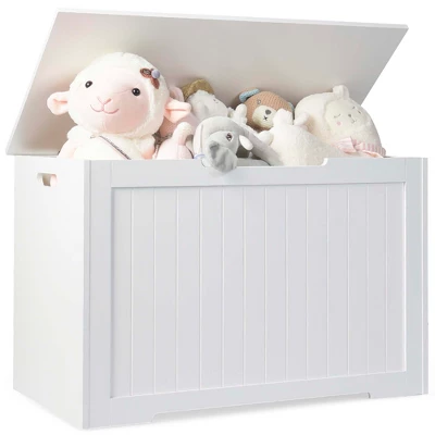 Costway Wooden Toy Box Kids Storage Chest Bench W/ Flip-Top Lid & Safety Hinge WhiteBrown - Image 11