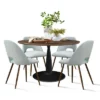 Harold+Edwin 5-Piece Walnut Foil Round Top Pedestal Dining Table Set With 4 Upholstered Chairs Walnut Legs -The Pop Maison