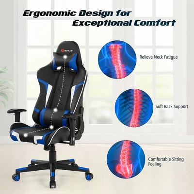 Costway Massage Gaming Chair Reclining Swivel Racing Office Chair W/Lumbar Support - Image 6