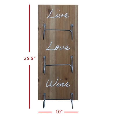 Three Bottle "Live Love Wine" Wood Wall Mount Wine Rack - Foreside Home & Garden - Image 4
