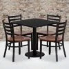 Emma And Oliver 30" Square Black Laminate Table Set, 4 Ladder Back Metal Chairs