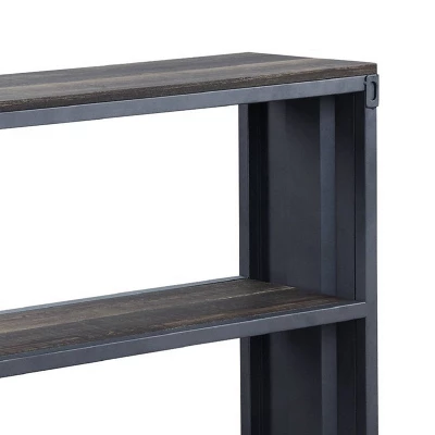 32" MDF 3 Tier Bookshelf With Metal Container Style Gray/Brown - Benzara - Image 2