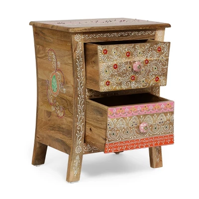 Fullen Handcrafted Boho 2 Drawer Mango Wood Nightstand Natural - Christopher Knight Home - Image 2