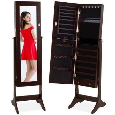 Best Choice Products 6-Tier Standing Mirror Lockable Storage Organizer Cabinet Armoire W/ LED Lights - Image 8