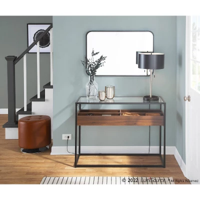 Display Tempered Glass/Steel/Wood Console Table Black/Walnut - LumiSource - Image 6