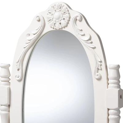 2pc Veronique White Finished Wood Vanity Table With Mirror And Ottoman White - Baxton Studio - Image 7