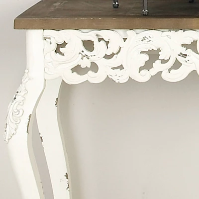 Wood Parisian Design Floral Ornate Detailing Console Table White - Olivia & May - Image 13