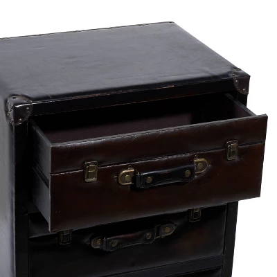 Traditional Wood And Faux Leather Cabinet Dark Brown - Olivia & May - Image 2